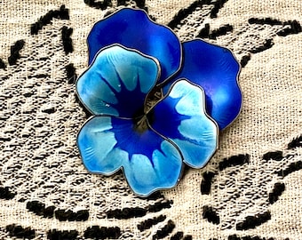 DAVID ANDERSEN NORWAY STERLING 925Sブローチ David Andersen Norway Sterling Silver 925 Blue Enamel Pansy Flower