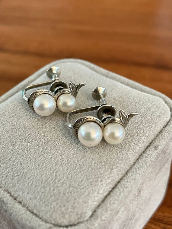 Vintage Pearl Sterling Silver Screw Back Earrings