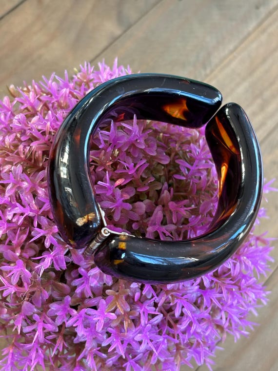 Bakelite Clamper Tortoiseshell Hinged Bangle Brac… - image 1