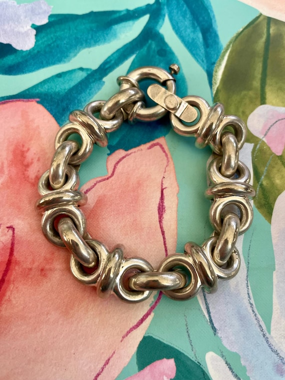 Italy Sterling Silver Chunky Double Loop Link Bra… - image 8