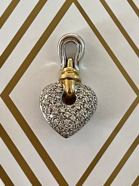 18K White and Yellow Gold Pave Diamond Heart Pend… - image 7