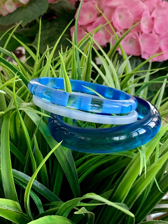 Vintage Blue Plastic Bangles - Lot of 3 - image 3