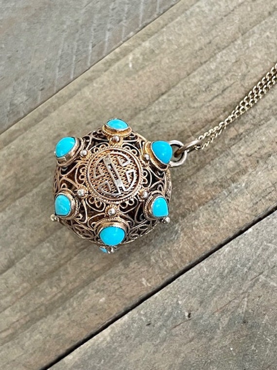 Chinese Vermeil Filigree Orb Pendant and Chain - … - image 4