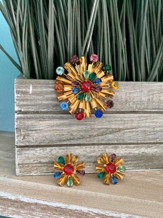 Vintage Coro Craft Multi-color Stone Flower Sterl… - image 2