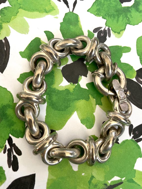 Italy Sterling Silver Chunky Double Loop Link Bra… - image 2