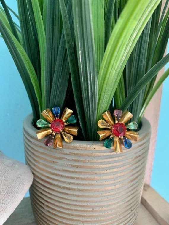 Vintage Coro Craft Multi-color Stone Flower Sterl… - image 3