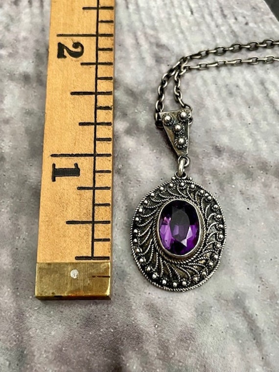 Vintage Amethyst and Sterling Pendant and Chain - image 1