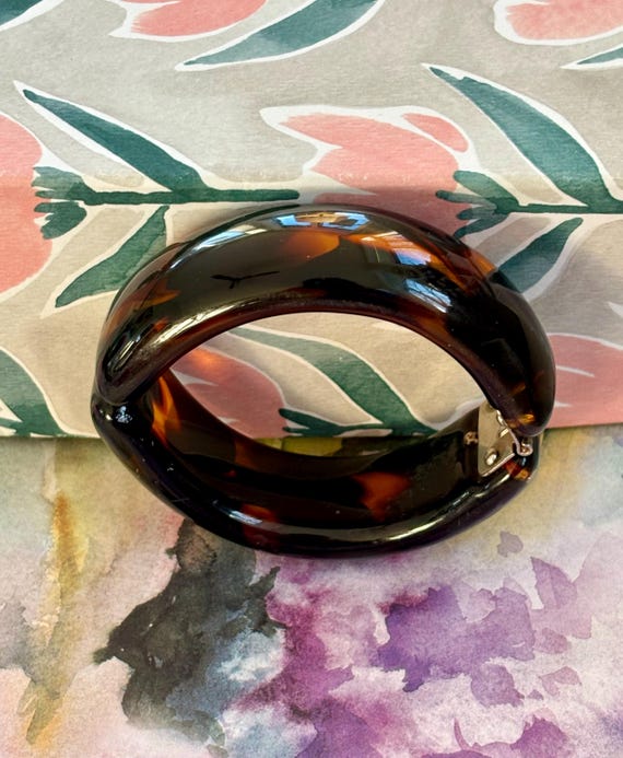 Bakelite Clamper Tortoiseshell Hinged Bangle Brac… - image 9
