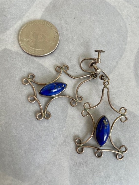 Vintage Lapis Silver Dangle Earrings with Screw b… - image 7