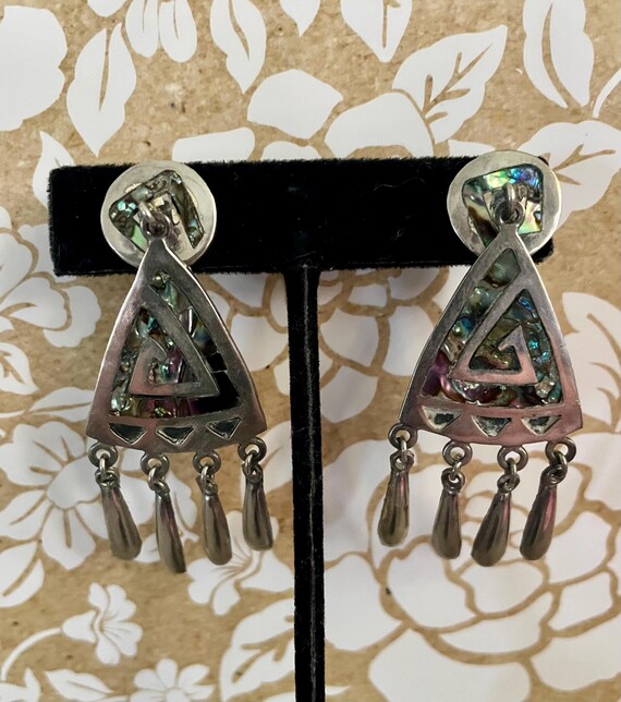 Mexico Silver Abalone Dangle/Drop Screw back Earr… - image 4