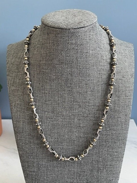 Modern Brutalist Two-Tone Sterling and Gold 18" lo