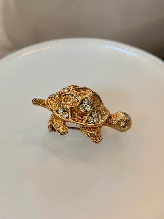 Vintage Gold Tone Tiny Turtle Pin - image 2