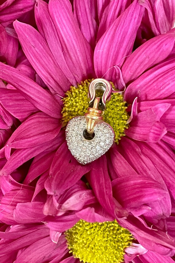 18K White and Yellow Gold Pave Diamond Heart Pend… - image 1