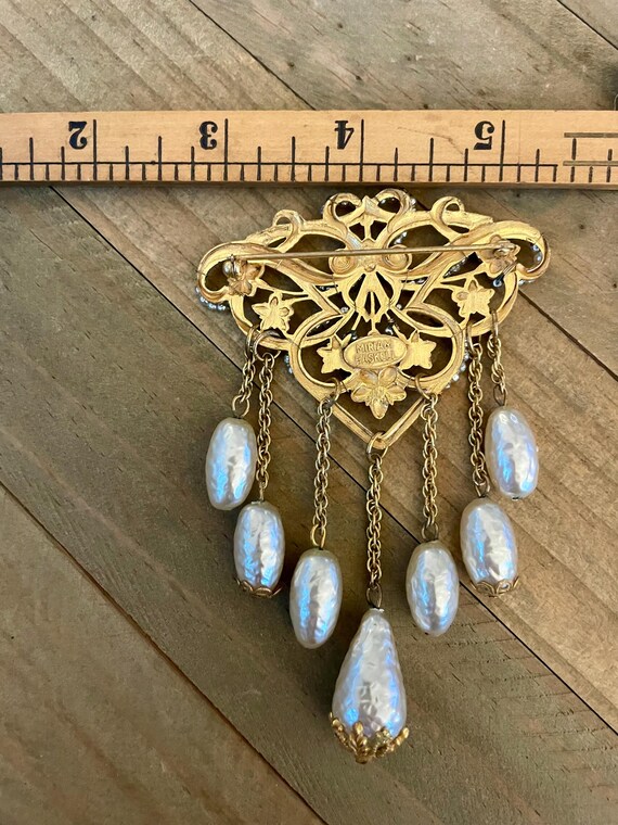 MIRIAM HASKELL Swirling Filigree Faux Baroque Pea… - image 8