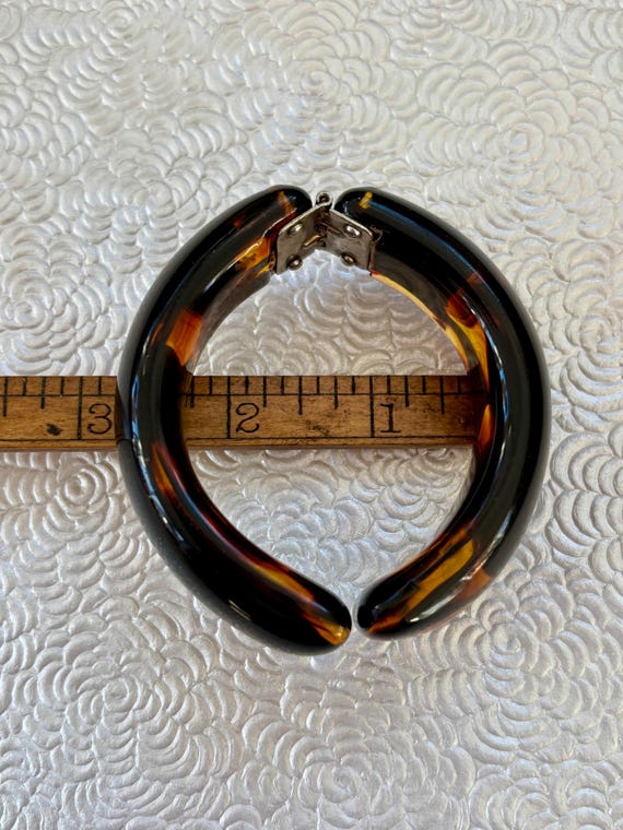 Bakelite Clamper Tortoiseshell Hinged Bangle Brac… - image 7