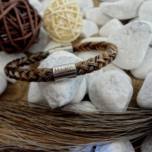 Horsehair bracelet with engraved stainless steel tube, horsehair bracelet engraving, bracelet made from your own horsehair, tail hair