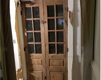 Custom wooden doors, pantry doors, antique design, French doors, raised panel French doors, farmhouse door, French country door, pocket door