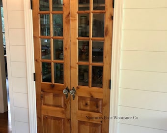 Custom wooden doors, pantry doors, antique design, French doors, raised panel French doors, farmhouse door, French country door, pocket door