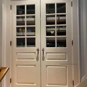 Custom wooden doors, pantry doors, antique design, French doors, raised panel French doors, farmhouse door, French country door, pocket door