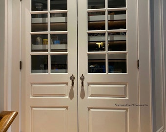 Custom wooden doors, pantry doors, antique design, French doors, raised panel French doors, farmhouse door, French country door, pocket door