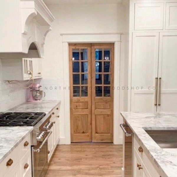 Custom wooden doors, pantry doors, antique design, French doors, raised panel French doors, farmhouse door, French country door, pocket door