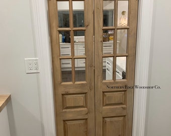 Custom wooden doors, pantry doors, antique design, French doors, raised panel French doors, farmhouse door, French country door, pocket door