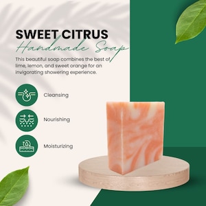 Sweet Citrus Cold Process Soap Bars || Shea Butter Soap || Handcrafted