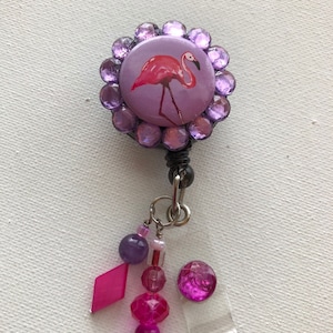 Pink flamingo Badge Reel