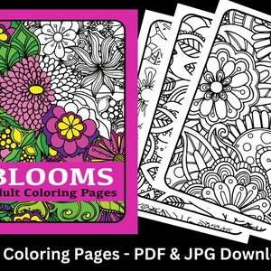 Blooms and Flowers Coloring Pages | Adult Coloring Book Pages | 100  Coloring Pages | Printable PDF & JPG Instant Download