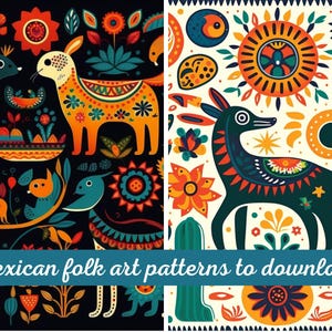 Mexican Folk Art Patterns Digital Collection, Colorful Floral Motifs ...