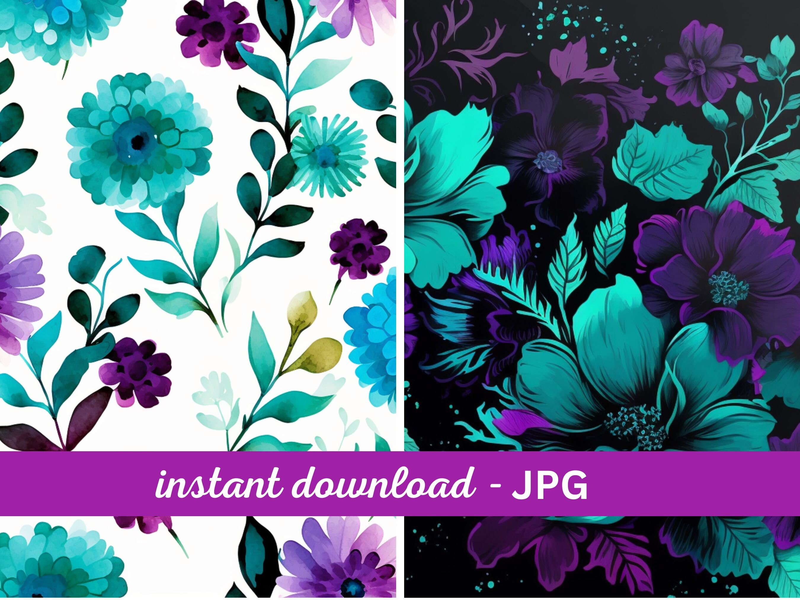 Turquoise and Purple Flower Patterns 12 X 12 Floral Designs - Etsy