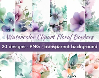 Pastel clipart flower border - pink and purple, 20 digital downloads, png files with transparent background-invitations and weddings