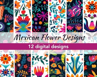 Mexikanische Blumenmuster Set: Bunte Blumenmuster (12 Digitale Downloads)