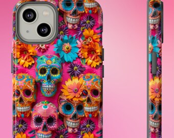 Sugar Skull Case: Vibrant Floral Pattern - Dual Layer Protection, Matte or Glossy, Compatible with iPhone Models