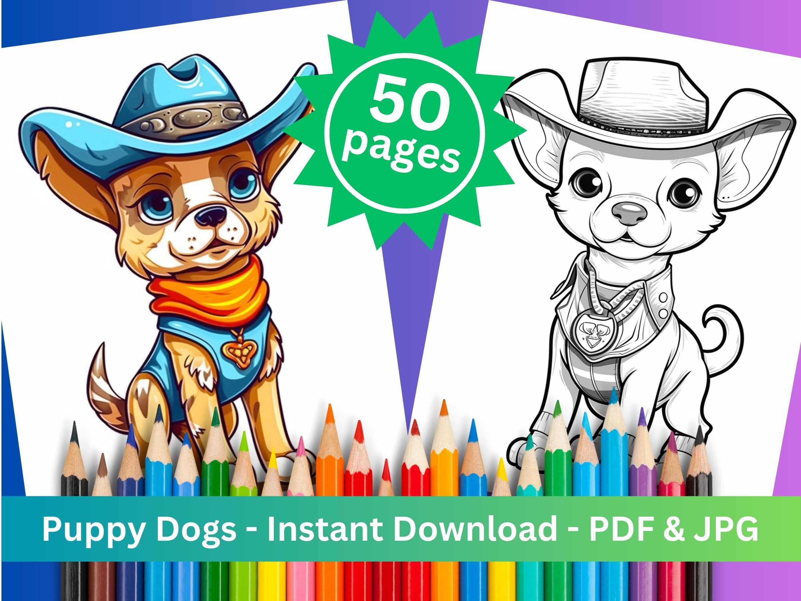 Puppy Dogs Dressed up Creative Coloring Book 50 Pages - Etsy