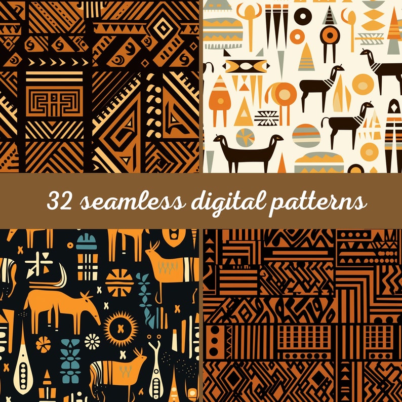 Seamless African Designs 12 X 12 Digital Patterns 32 Instant Downloads ...