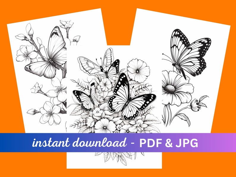 Butterflies and Flowers Coloring Sheets Adult Coloring Book 50 Coloring ...