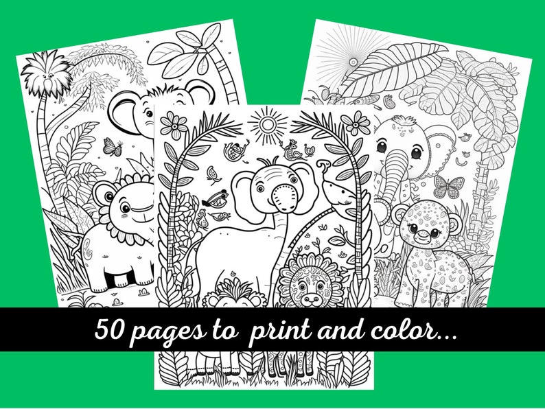 Libro para colorear de animales de la selva: 50 páginas imprimibles ...
