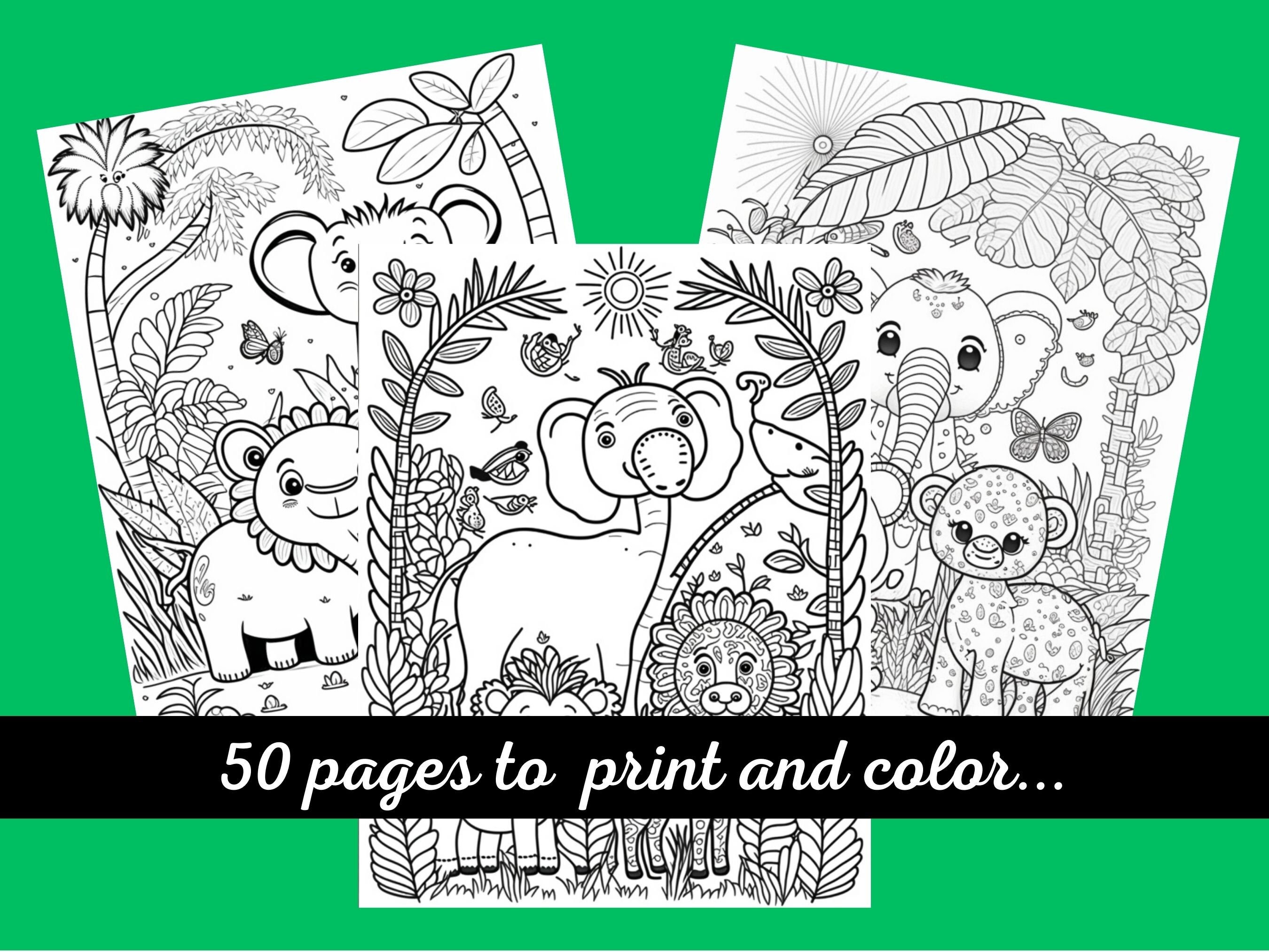 Libro para colorear de animales de la selva: 50 páginas imprimibles ...