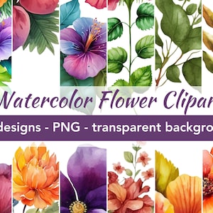 Clipart wild flowers, colorful watercolor flowers, png files with transparent background | 20 digital images