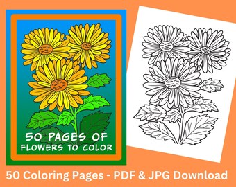 Livre de coloriage floral : motifs botaniques détaillés - Téléchargement numérique, 50 pages, PDF et JPG, activité créative relaxante