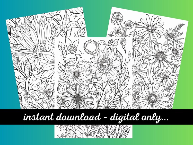 Printable Flower Coloring Pages Adult Coloring Book Pages - Etsy