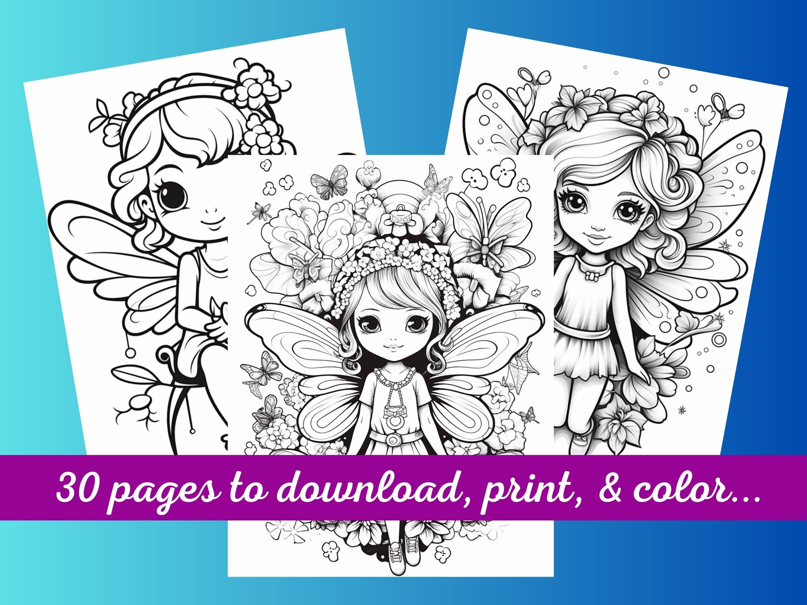 Whimsical Fairy and Dragonfly Coloring Pages 30 Coloring - Etsy
