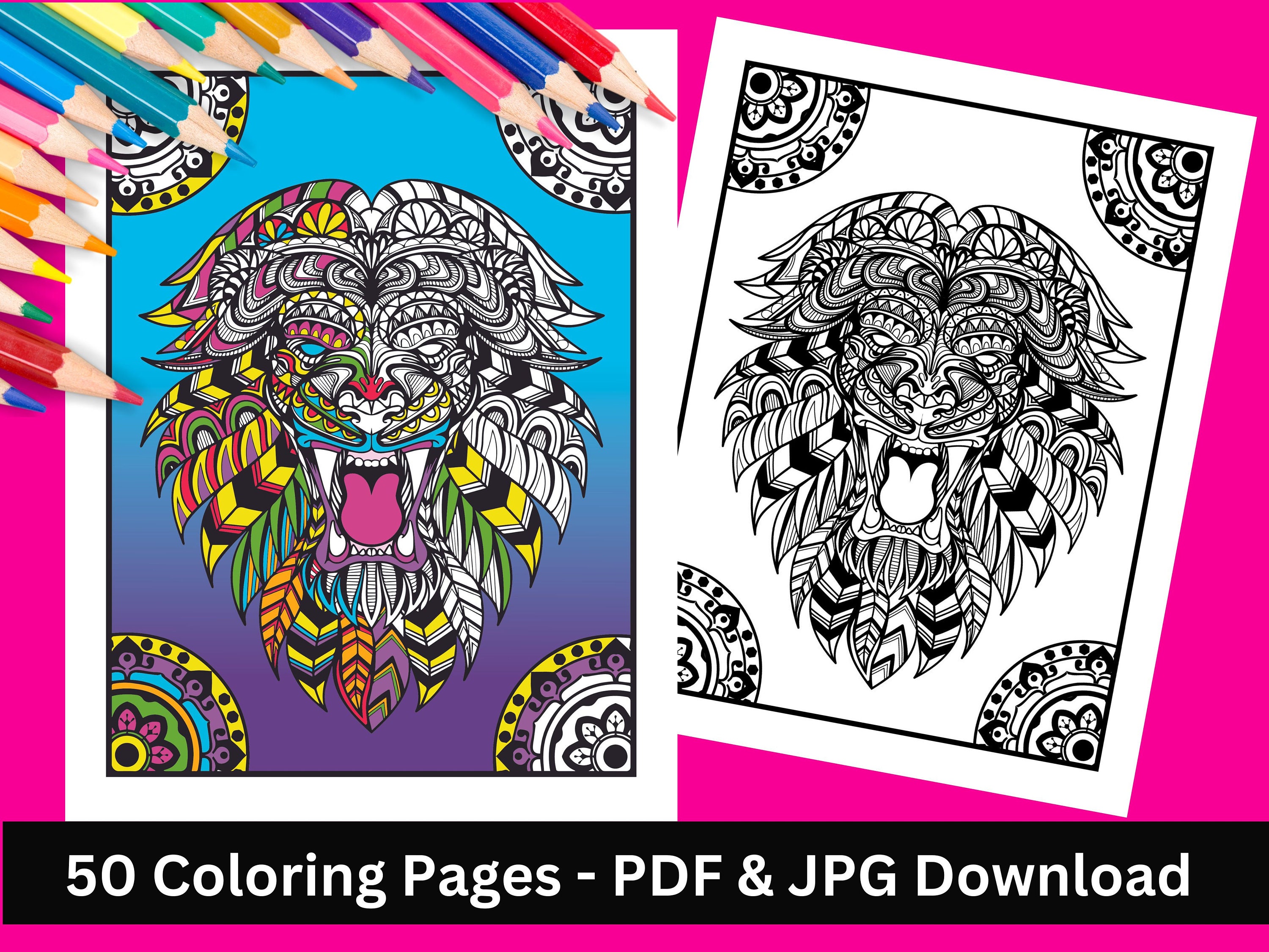 Mandala Animal Coloring Pages: 50 Printable Designs (PDF \u0026 JPG) - Etsy, image size:3000x2250