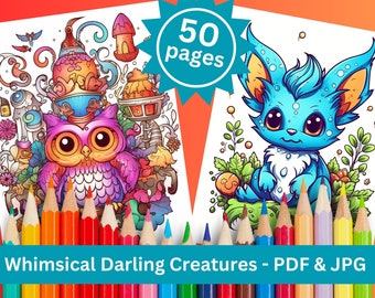 Whimsical Creatures Coloring Book: 50 Printable Pages (PDF & JPG)