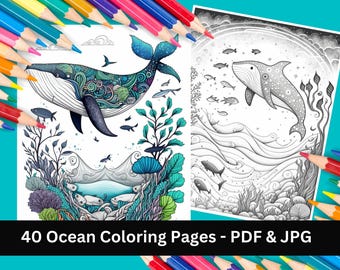 Ocean Life Coloring Book: 40 Whimsical Pages (Printable PDF & JPG)