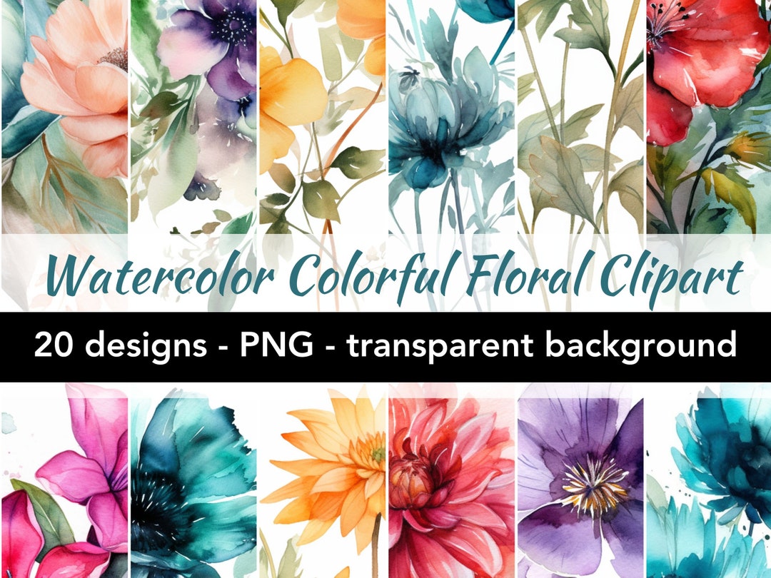 Clipart Colorful Watercolor Flowers 20 Digital Images of Wild - Etsy