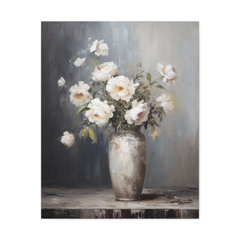 Printed White Flowers in White Vase Wall Art Canvas Gallery Wrap ...