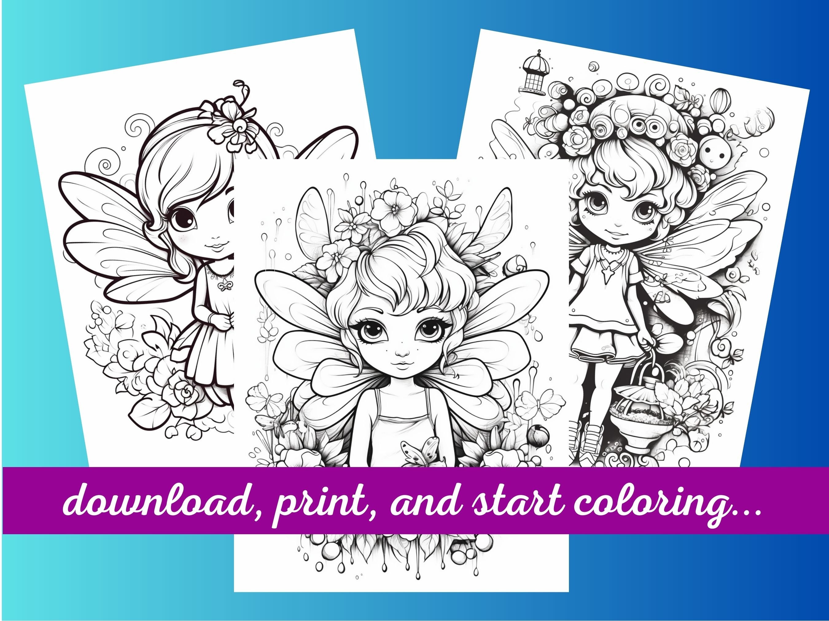 Whimsical Fairy and Dragonfly Coloring Pages 30 Coloring - Etsy