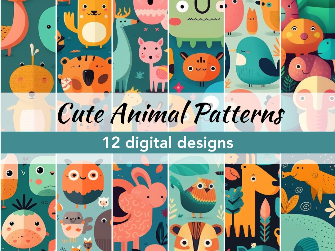 Cute Colorful Animal Patterns Digital Paper Set Vibrant Animal Designs 